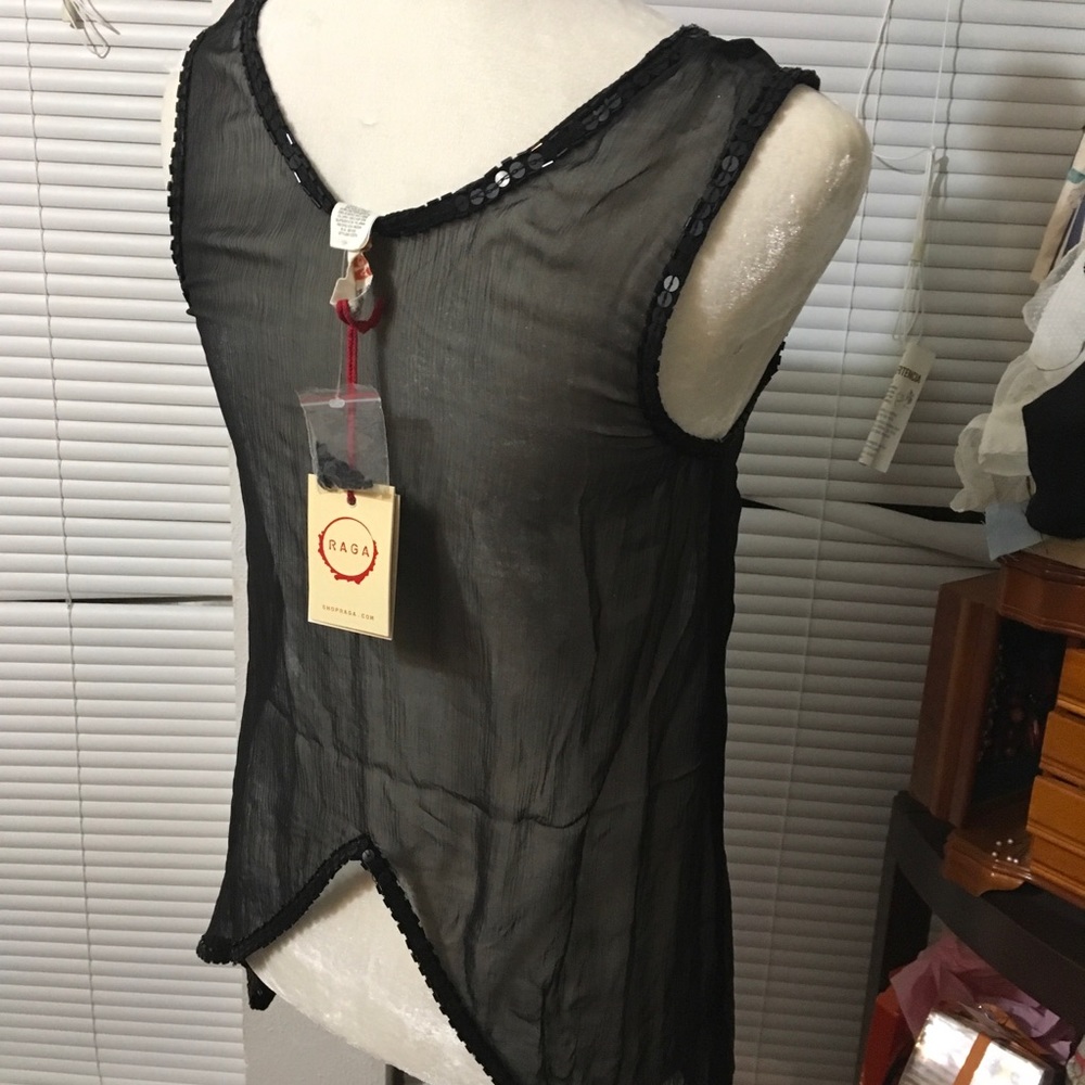 Raga sheer embellishd black beaded tank xs NWT - Picture 8 of 8
